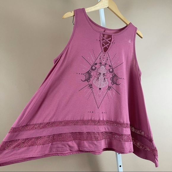 Wound Up XXL 2X Boho Hippie Elephant Flowy Lace Tank Top - Picture 2 of 6